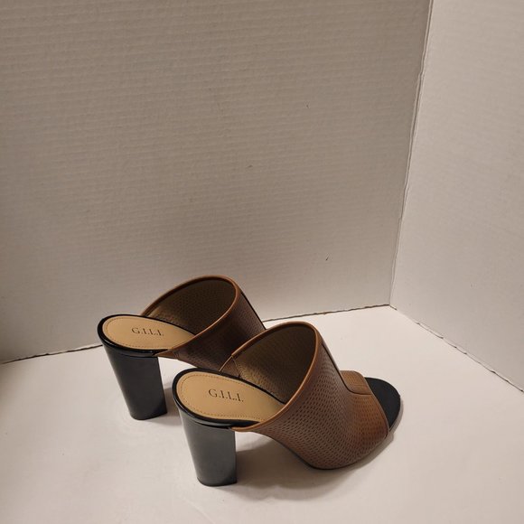 G.I.L.I. Womens Brown Perforated Leather Priscilla Heeled Mules Size 8 - Picture 2 of 9